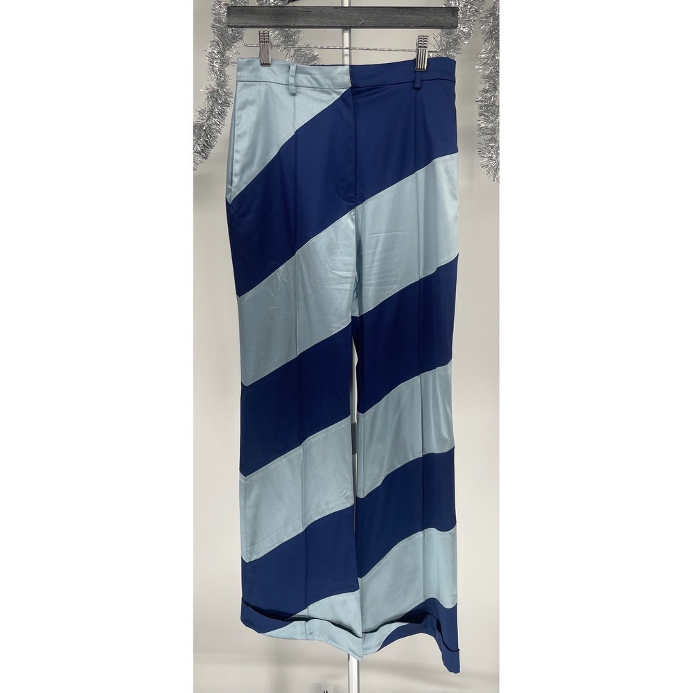 House of Holland Resort 2020 Runway Panel Stripe Blue Satin Trousers S Funky